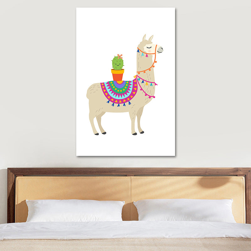 Kids Cute Alpaca Wrapped Canvas for Children Bedroom Wall Art Decor in White, Multiple Sizes Clearhalo 'Art Gallery' 'Canvas Art' 'Kids' Arts' 1653959
