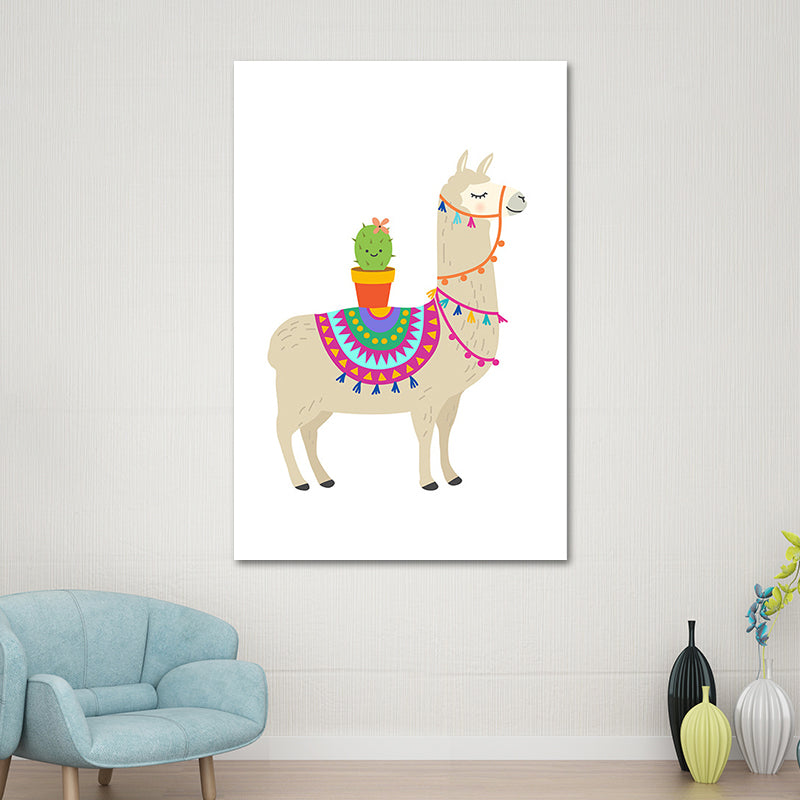 Kids Cute Alpaca Wrapped Canvas for Children Bedroom Wall Art Decor in White, Multiple Sizes Clearhalo 'Art Gallery' 'Canvas Art' 'Kids' Arts' 1653960