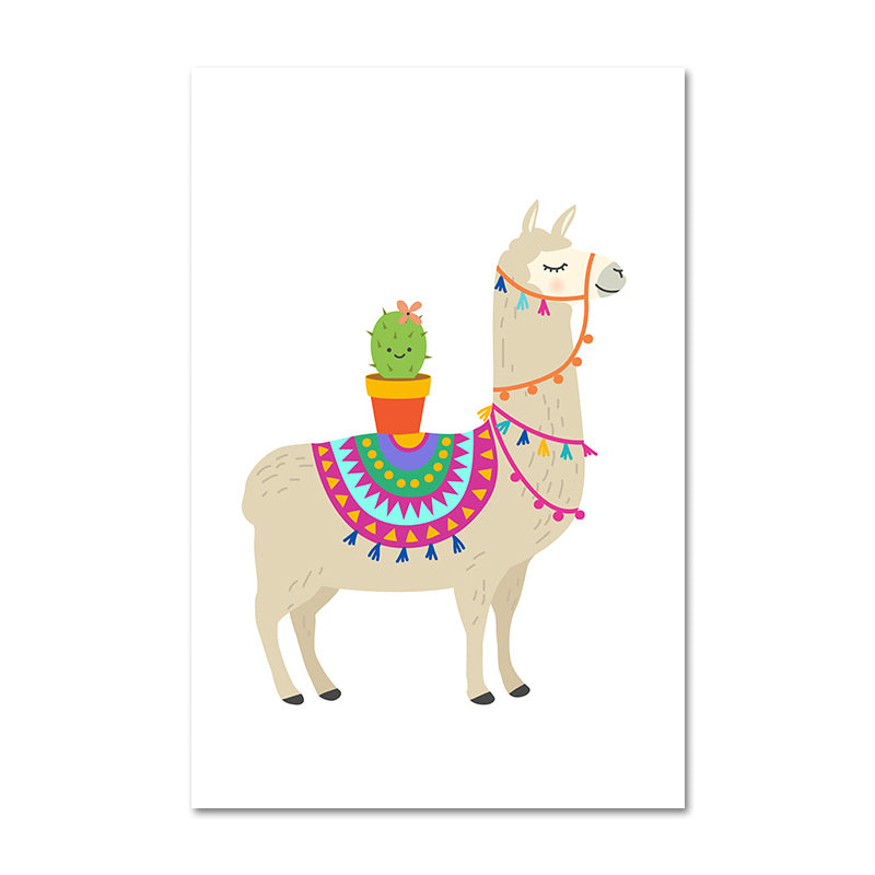 Kids Cute Alpaca Wrapped Canvas for Children Bedroom Wall Art Decor in White, Multiple Sizes Clearhalo 'Art Gallery' 'Canvas Art' 'Kids' Arts' 1653961