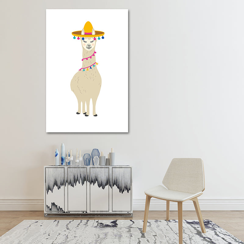 Kids Cute Alpaca Wrapped Canvas for Children Bedroom Wall Art Decor in White, Multiple Sizes Clearhalo 'Art Gallery' 'Canvas Art' 'Kids' Arts' 1653966