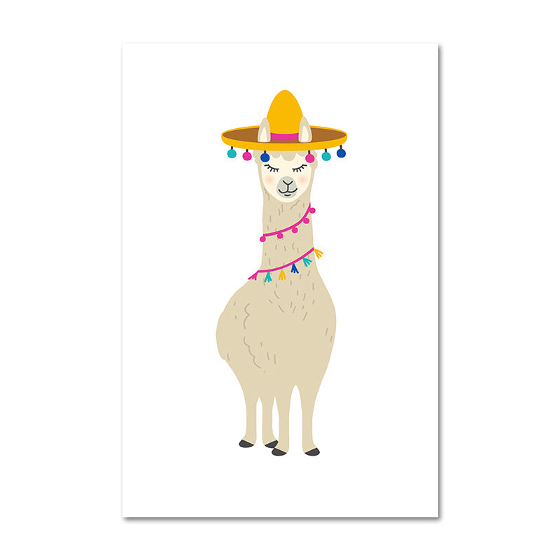 Kids Cute Alpaca Wrapped Canvas for Children Bedroom Wall Art Decor in White, Multiple Sizes Clearhalo 'Art Gallery' 'Canvas Art' 'Kids' Arts' 1653968