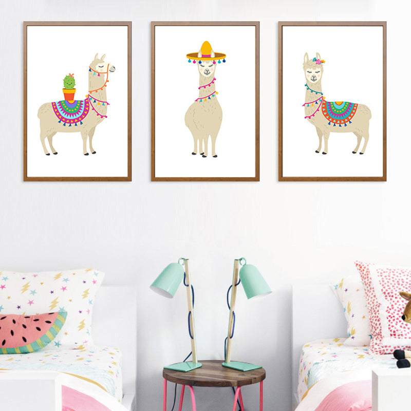 Kids Cute Alpaca Wrapped Canvas for Children Bedroom Wall Art Decor in White, Multiple Sizes White Design 3 Clearhalo 'Art Gallery' 'Canvas Art' 'Kids' Arts' 1653969