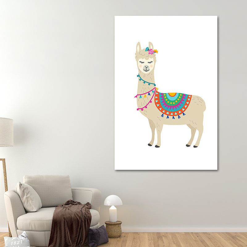 Kids Cute Alpaca Wrapped Canvas for Children Bedroom Wall Art Decor in White, Multiple Sizes Clearhalo 'Art Gallery' 'Canvas Art' 'Kids' Arts' 1653970