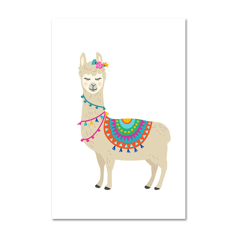 Kids Cute Alpaca Wrapped Canvas for Children Bedroom Wall Art Decor in White, Multiple Sizes Clearhalo 'Art Gallery' 'Canvas Art' 'Kids' Arts' 1653972