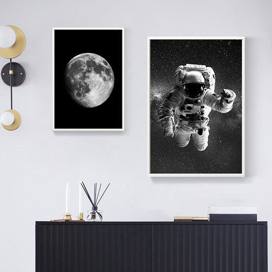 Black Spaceman and Moon Art Print Astronomy Kids Textured Wall Decor for Bedroom Black Design 1 Clearhalo 'Art Gallery' 'Canvas Art' 'Kids' Arts' 1653973
