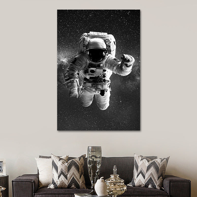 Black Spaceman and Moon Art Print Astronomy Kids Textured Wall Decor for Bedroom Clearhalo 'Art Gallery' 'Canvas Art' 'Kids' Arts' 1653974