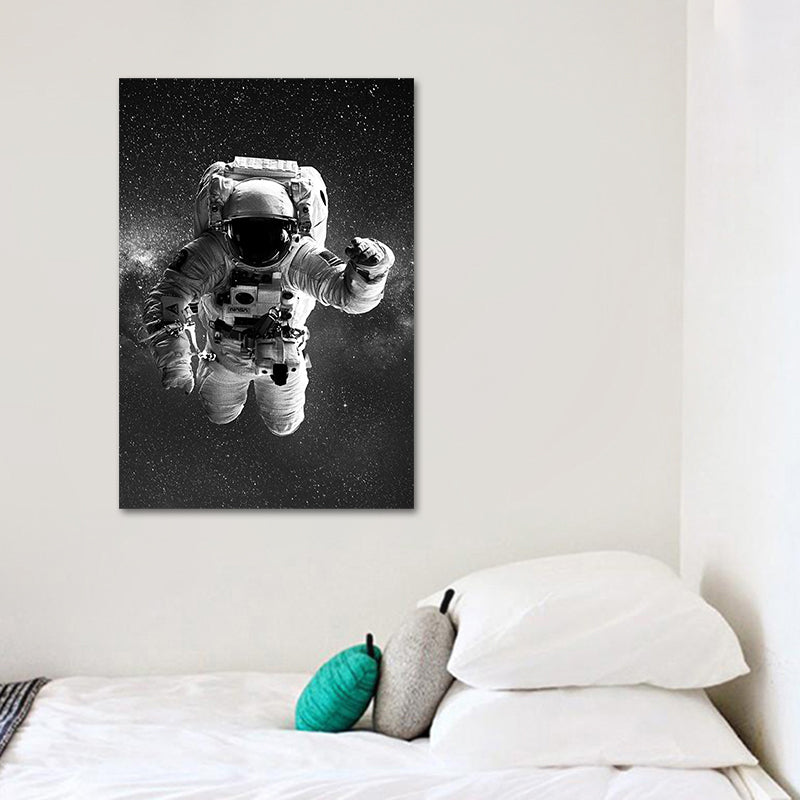 Black Spaceman and Moon Art Print Astronomy Kids Textured Wall Decor for Bedroom Clearhalo 'Art Gallery' 'Canvas Art' 'Kids' Arts' 1653975