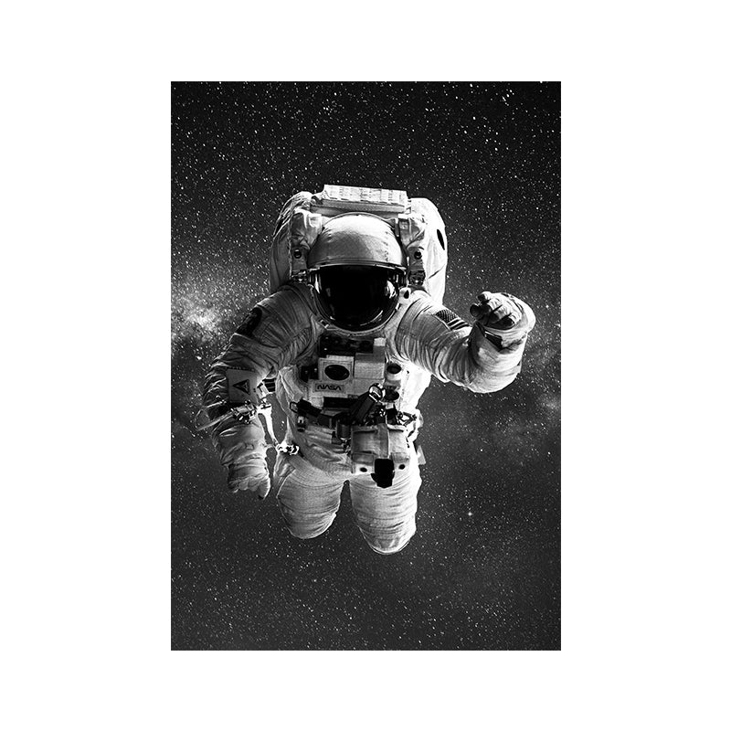 Black Spaceman and Moon Art Print Astronomy Kids Textured Wall Decor for Bedroom Clearhalo 'Art Gallery' 'Canvas Art' 'Kids' Arts' 1653976