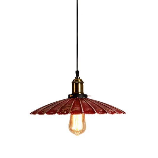 Red Scalloped Shade Hanging Light Fixture Rustic Style Metallic 1 Bulb Coffee Shop Pendant Lamp Clearhalo 'Art Deco Pendants' 'Cast Iron' 'Ceiling Lights' 'Ceramic' 'Crystal' 'Industrial Pendants' 'Industrial' 'Metal' 'Middle Century Pendants' 'Pendant Lights' 'Pendants' 'Tiffany' Lighting' 165397
