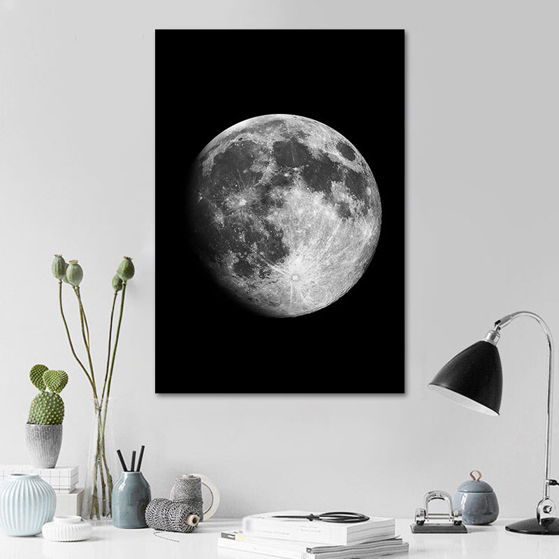 Black Spaceman and Moon Art Print Astronomy Kids Textured Wall Decor for Bedroom Black Design 2 Clearhalo 'Art Gallery' 'Canvas Art' 'Kids' Arts' 1653980