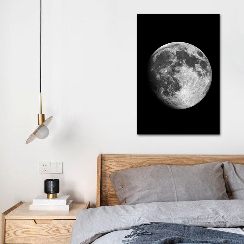 Black Spaceman and Moon Art Print Astronomy Kids Textured Wall Decor for Bedroom Clearhalo 'Art Gallery' 'Canvas Art' 'Kids' Arts' 1653981