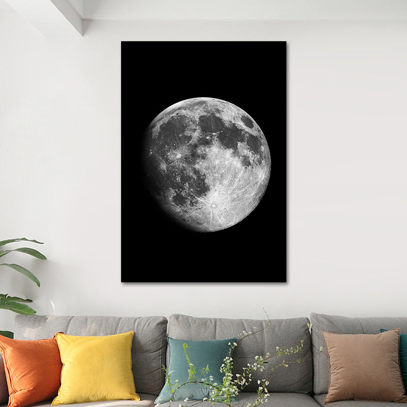 Black Spaceman and Moon Art Print Astronomy Kids Textured Wall Decor for Bedroom Clearhalo 'Art Gallery' 'Canvas Art' 'Kids' Arts' 1653982