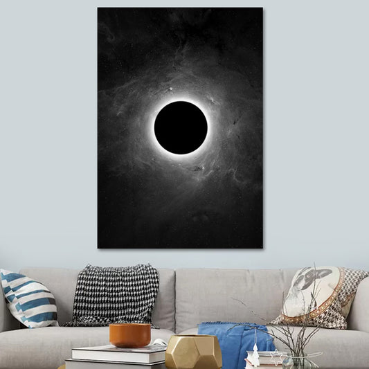 Black Spaceman and Moon Art Print Astronomy Kids Textured Wall Decor for Bedroom Clearhalo 'Art Gallery' 'Canvas Art' 'Kids' Arts' 1653986