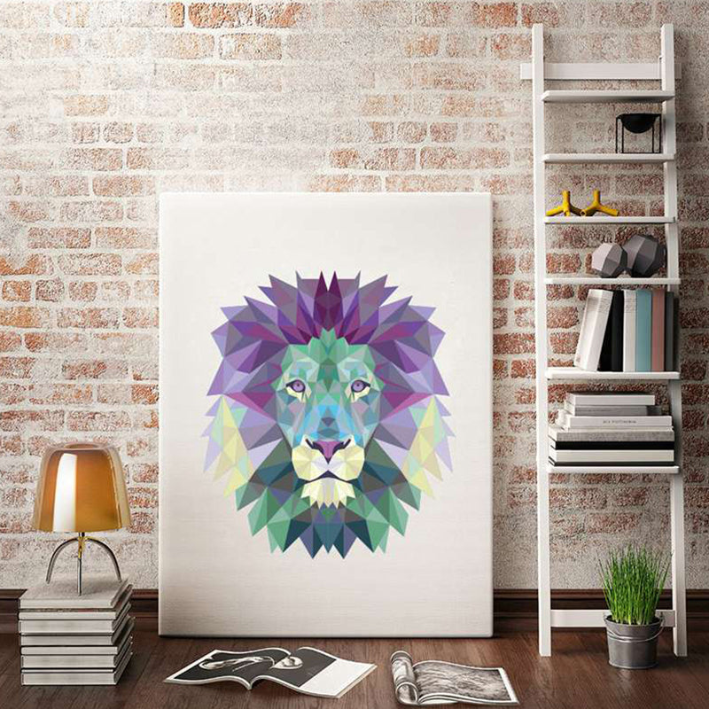 Modernist Lion Head Canvas Wall Art Purple Animal Paintings, Multiple Size Options Clearhalo 'Art Gallery' 'Canvas Art' 'Kids' Arts' 1654000