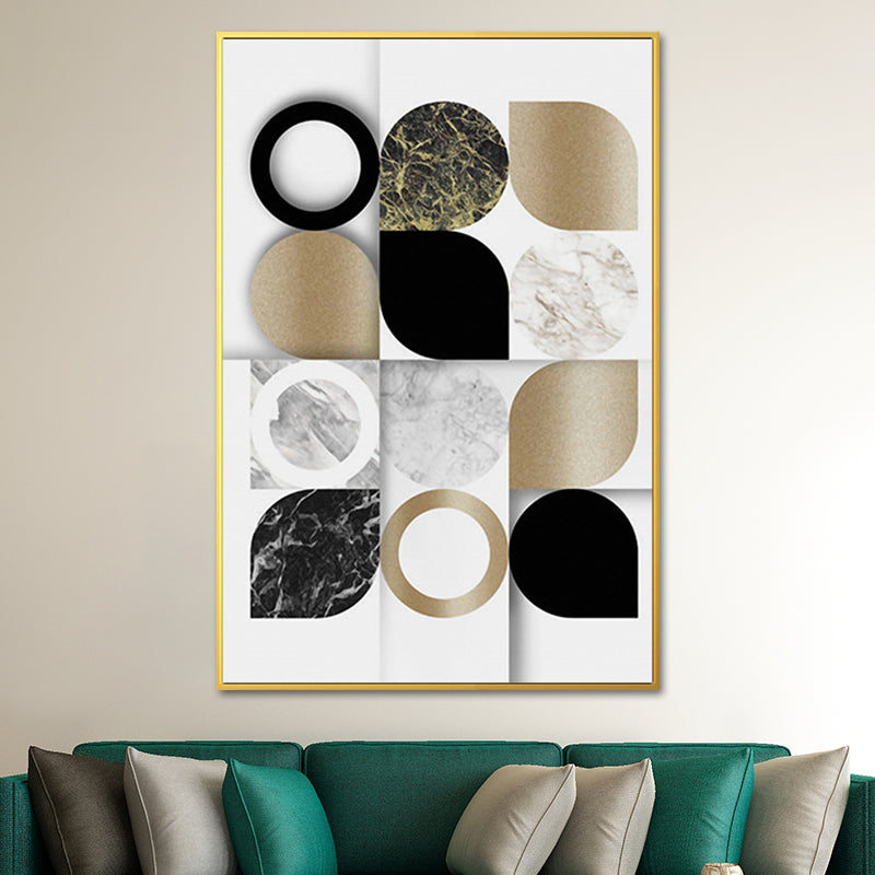 Leaf Shapes Marble Canvas Print Nordic Style Textured Wall Art for Living Room White Round Clearhalo 'Arts' 'Canvas Art' 1654024