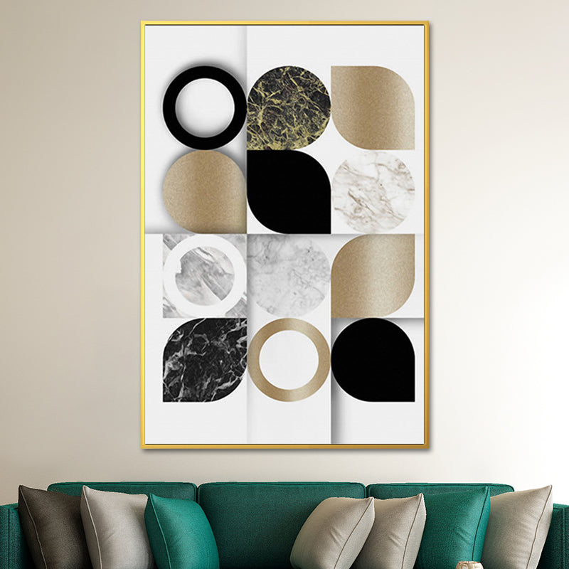 Leaf Shapes Marble Canvas Print Nordic Style Textured Wall Art for Living Room - White - Round - Clearhalo - 'Arts' - 'Canvas Art' - 1654024