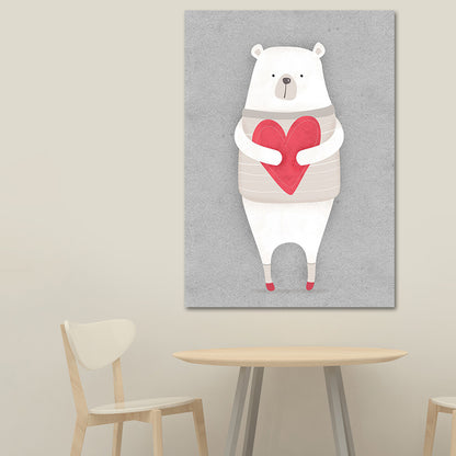 Bear Canvas Prints Light Color Cartoon Wall Art Decor for Nursery, Multiple Size Available White Clearhalo 'Art Gallery' 'Canvas Art' 'Kids' Arts' 1654035