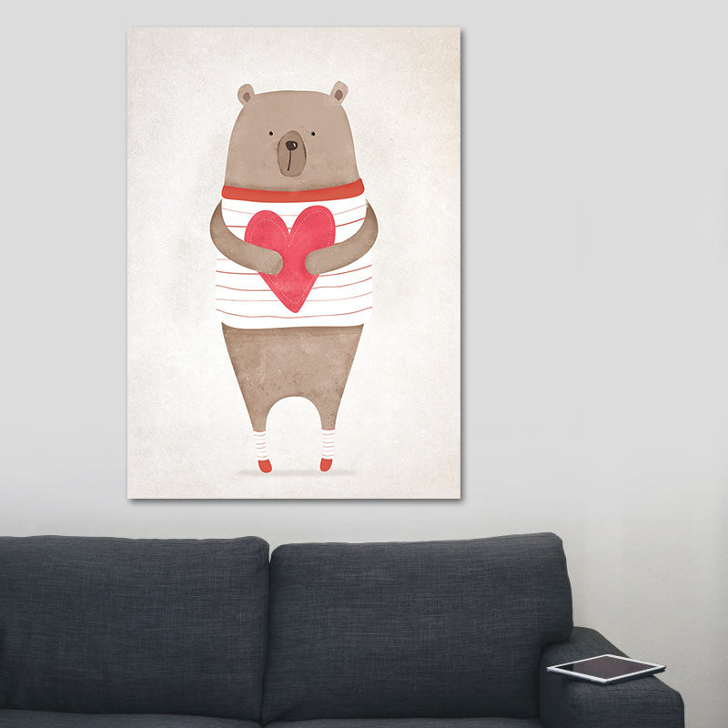 Bear Canvas Prints Light Color Cartoon Wall Art Decor for Nursery, Multiple Size Available Brown Clearhalo 'Art Gallery' 'Canvas Art' 'Kids' Arts' 1654042