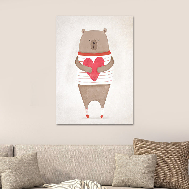 Bear Canvas Prints Light Color Cartoon Wall Art Decor for Nursery, Multiple Size Available Clearhalo 'Art Gallery' 'Canvas Art' 'Kids' Arts' 1654043