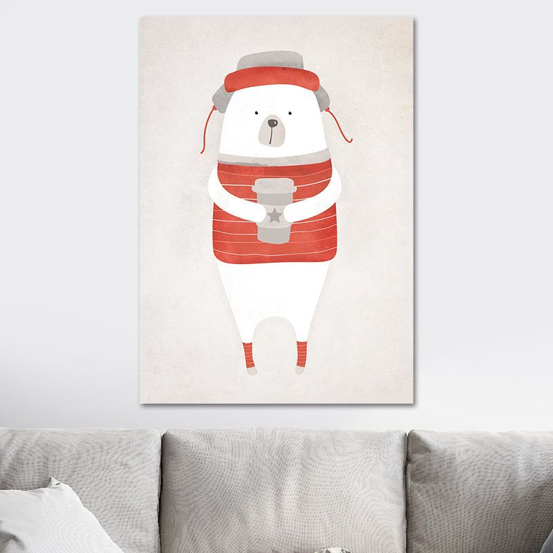 Bear Canvas Prints Light Color Cartoon Wall Art Decor for Nursery, Multiple Size Available Red Clearhalo 'Art Gallery' 'Canvas Art' 'Kids' Arts' 1654050