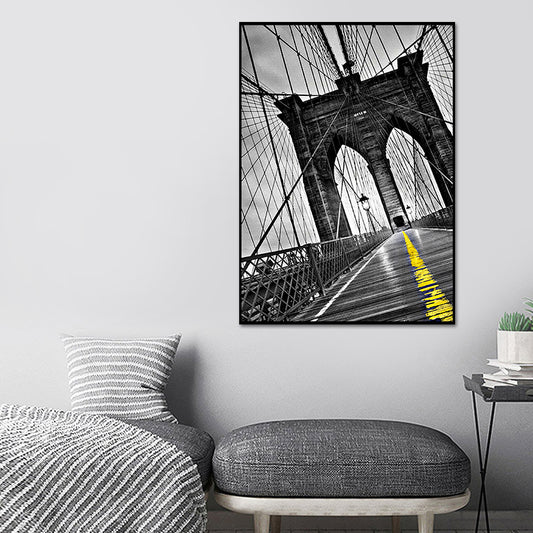 Photographic Bridge Front Canvas Wall Art for Dining Room, Grey and Yellow, Texture Clearhalo 'Art Gallery' 'Canvas Art' 'Contemporary Art Gallery' 'Modern' Arts' 1654086