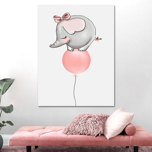 Pink Elephant on Balloon Canvas Print Decorative Modern for Kids Room Wall Art Decor Pink Clearhalo 'Art Gallery' 'Canvas Art' 'Kids' Arts' 1654092