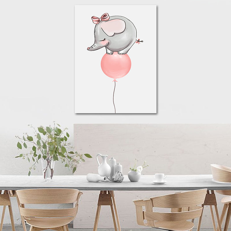 Pink Elephant on Balloon Canvas Print Decorative Modern for Kids Room Wall Art Decor Clearhalo 'Art Gallery' 'Canvas Art' 'Kids' Arts' 1654093