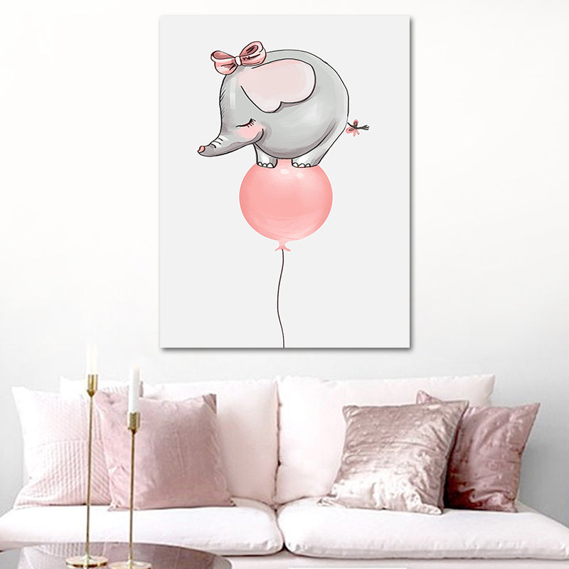 Pink Elephant on Balloon Canvas Print Decorative Modern for Kids Room Wall Art Decor Clearhalo 'Art Gallery' 'Canvas Art' 'Kids' Arts' 1654094