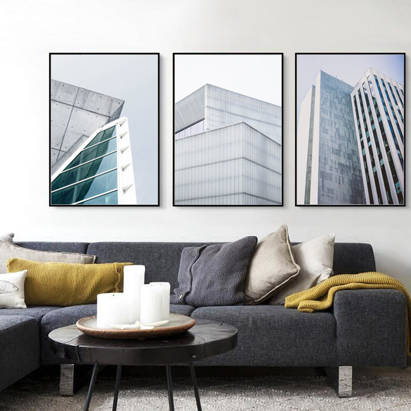Modernism Skyscraper Exterior View Canvas Light-Color Architecture Wall Art Decor Grey Clearhalo 'Art Gallery' 'Canvas Art' 'Contemporary Art Gallery' 'Modern' Arts' 1654099