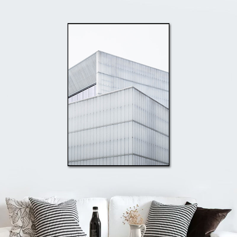 Modernism Skyscraper Exterior View Canvas Light-Color Architecture Wall Art Decor Clearhalo 'Art Gallery' 'Canvas Art' 'Contemporary Art Gallery' 'Modern' Arts' 1654101