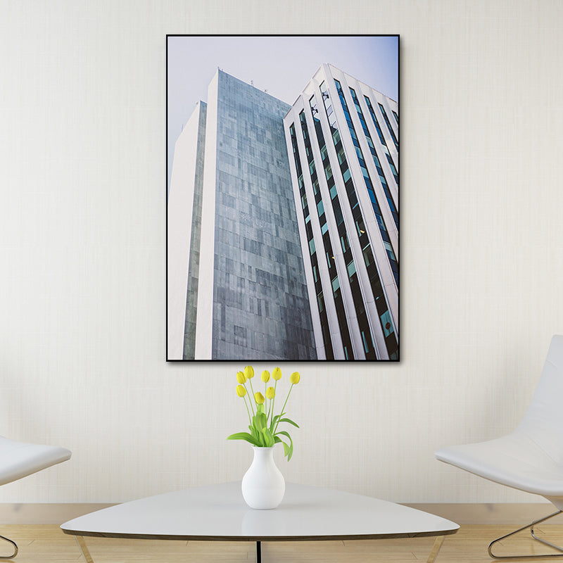 Modernism Skyscraper Exterior View Canvas Light-Color Architecture Wall Art Decor Clearhalo 'Art Gallery' 'Canvas Art' 'Contemporary Art Gallery' 'Modern' Arts' 1654111
