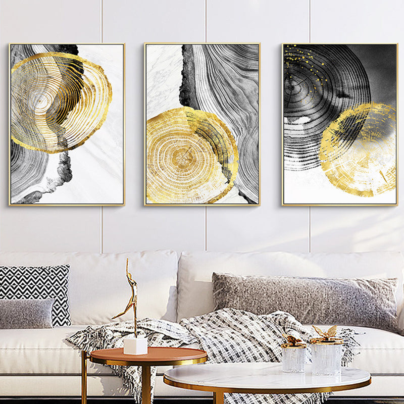 Wood Annual Rings Wall Art in Black and Gold Simplicity Wrapped Canvas for Living Room Gold Design 1 Clearhalo 'Arts' 'Canvas Art' 1654129