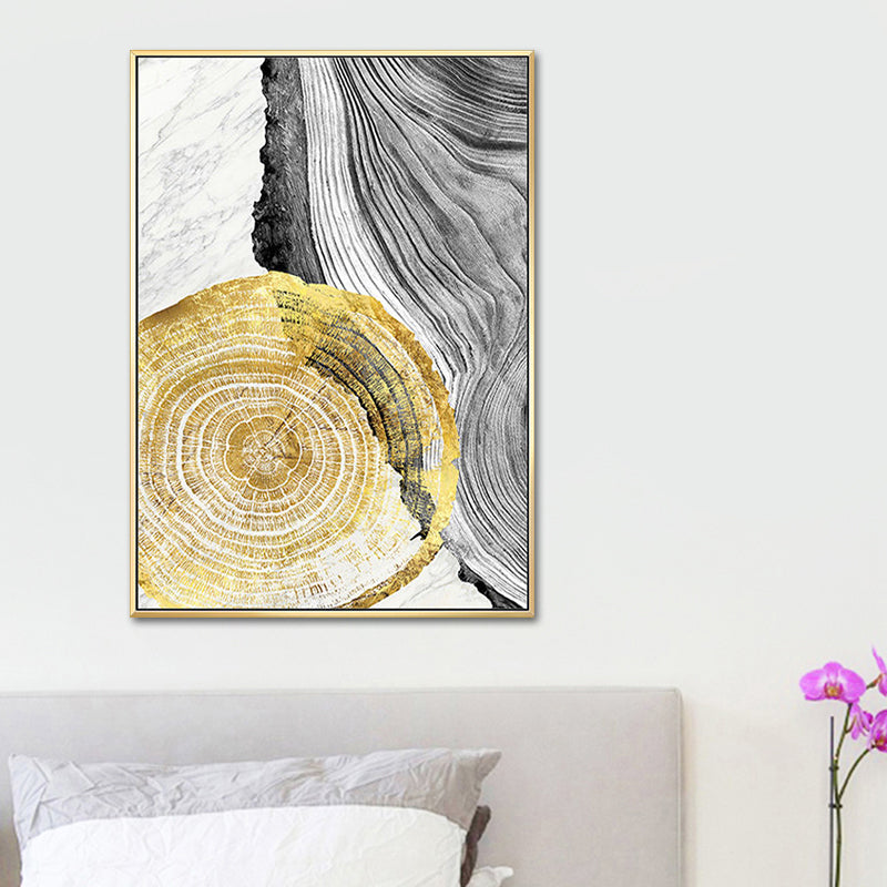 Wood Annual Rings Wall Art in Black and Gold Simplicity Wrapped Canvas for Living Room Clearhalo 'Arts' 'Canvas Art' 1654130