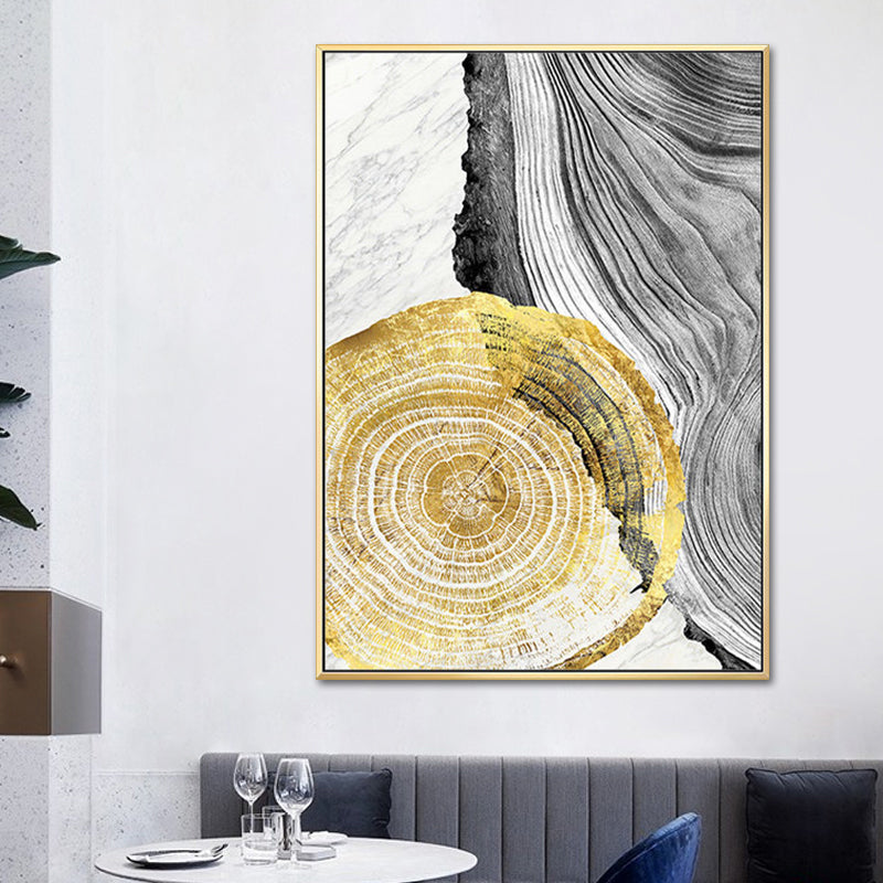 Wood Annual Rings Wall Art in Black and Gold Simplicity Wrapped Canvas for Living Room Clearhalo 'Arts' 'Canvas Art' 1654131