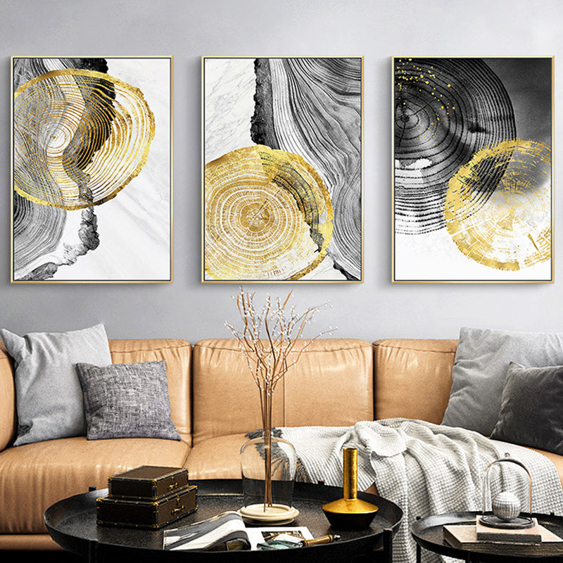 Wood Annual Rings Wall Art in Black and Gold Simplicity Wrapped Canvas for Living Room Clearhalo 'Arts' 'Canvas Art' 1654136
