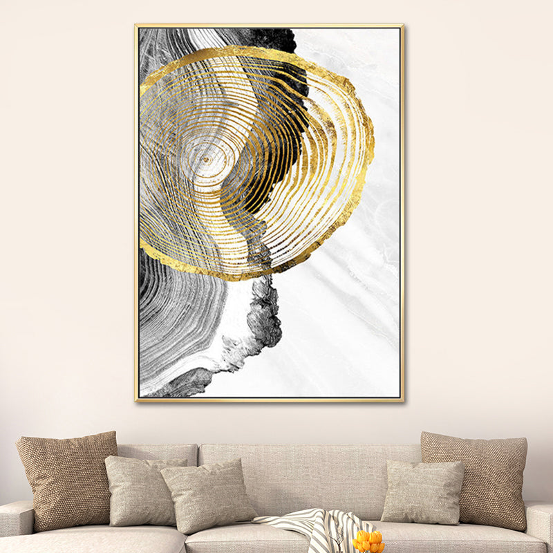 Wood Annual Rings Wall Art in Black and Gold Simplicity Wrapped Canvas for Living Room Clearhalo 'Arts' 'Canvas Art' 1654138