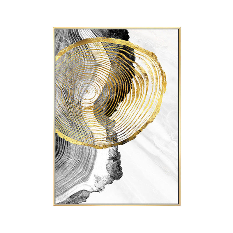 Wood Annual Rings Wall Art in Black and Gold Simplicity Wrapped Canvas for Living Room Clearhalo 'Arts' 'Canvas Art' 1654139