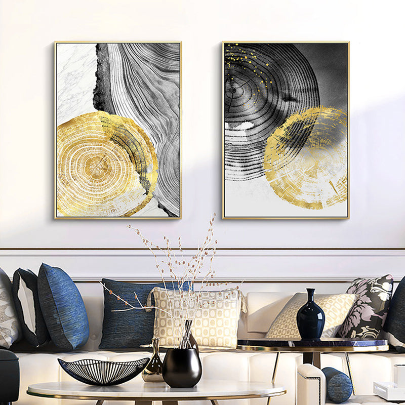 Wood Annual Rings Wall Art in Black and Gold Simplicity Wrapped Canvas for Living Room Clearhalo 'Arts' 'Canvas Art' 1654140