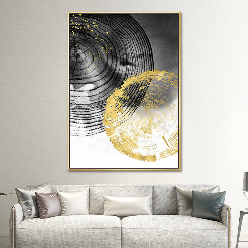 Wood Annual Rings Wall Art in Black and Gold Simplicity Wrapped Canvas for Living Room Clearhalo 'Arts' 'Canvas Art' 1654142