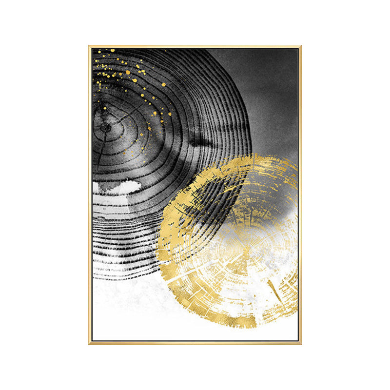 Wood Annual Rings Wall Art in Black and Gold Simplicity Wrapped Canvas for Living Room Clearhalo 'Arts' 'Canvas Art' 1654143