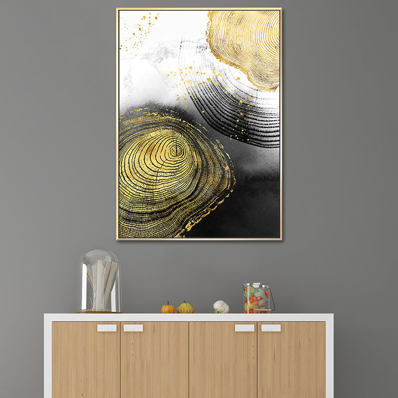 Wood Annual Rings Wall Art in Black and Gold Simplicity Wrapped Canvas for Living Room Clearhalo 'Arts' 'Canvas Art' 1654145