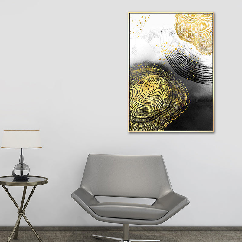 Wood Annual Rings Wall Art in Black and Gold Simplicity Wrapped Canvas for Living Room Clearhalo 'Arts' 'Canvas Art' 1654146