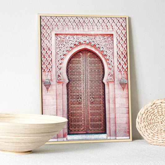 Pink Arched Door Wall Decor Architecture Modernist Textured Canvas Wall Art for Room Pink Clearhalo 'Art Gallery' 'Canvas Art' 'Contemporary Art Gallery' 'Modern' Arts' 1654148