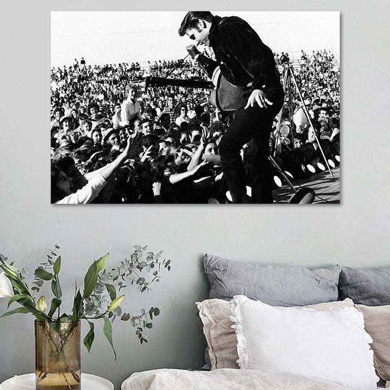 Photographic Elvis Presley Wall Art in Black and White Nostalgic Canvas Print for Home - Black - Design 1 - Clearhalo - 'Arts' - 'Canvas Art' - 1654162