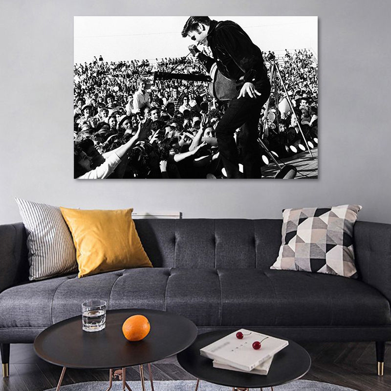 Photographic Elvis Presley Wall Art in Black and White Nostalgic Canvas Print for Home - Clearhalo - 'Arts' - 'Canvas Art' - 1654163