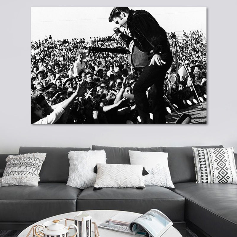 Photographic Elvis Presley Wall Art in Black and White Nostalgic Canvas Print for Home - Clearhalo - 'Arts' - 'Canvas Art' - 1654164