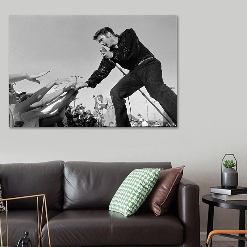 Photographic Elvis Presley Wall Art in Black and White Nostalgic Canvas Print for Home - Clearhalo - 'Arts' - 'Canvas Art' - 1654171