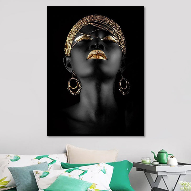 Gold Glam Canvas Wall Art Photographs Woman Face Paints Wall Decor for Living Room Clearhalo 'Arts' 'Canvas Art' 1654181