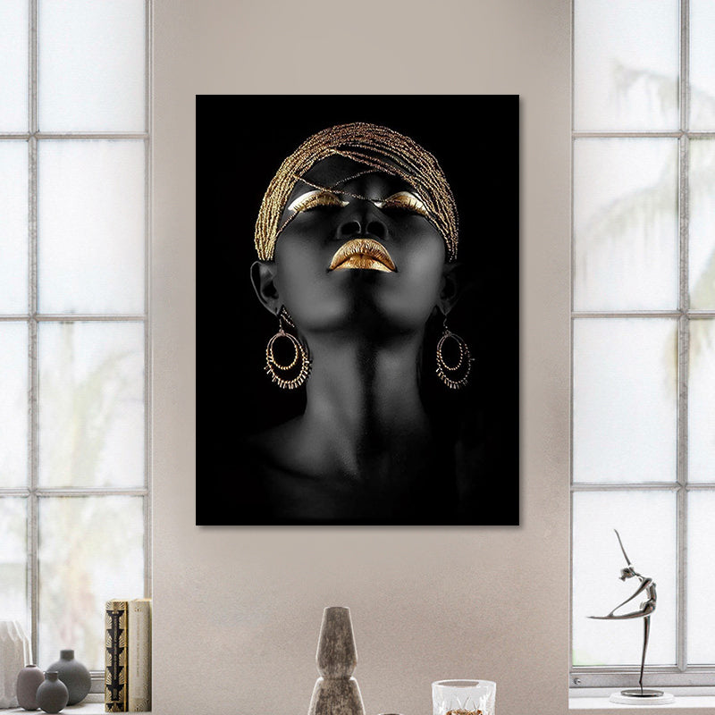 Gold Glam Canvas Wall Art Photographs Woman Face Paints Wall Decor for Living Room