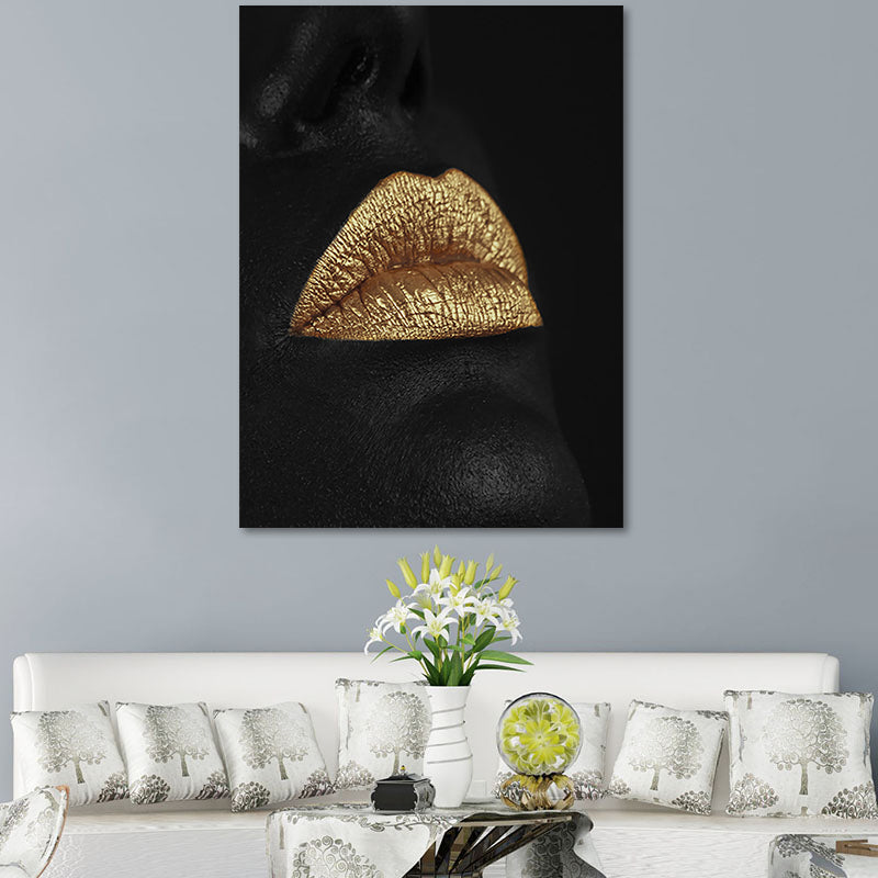 Gold Glam Canvas Wall Art Photographs Woman Face Paints Wall Decor for Living Room Clearhalo 'Arts' 'Canvas Art' 1654188